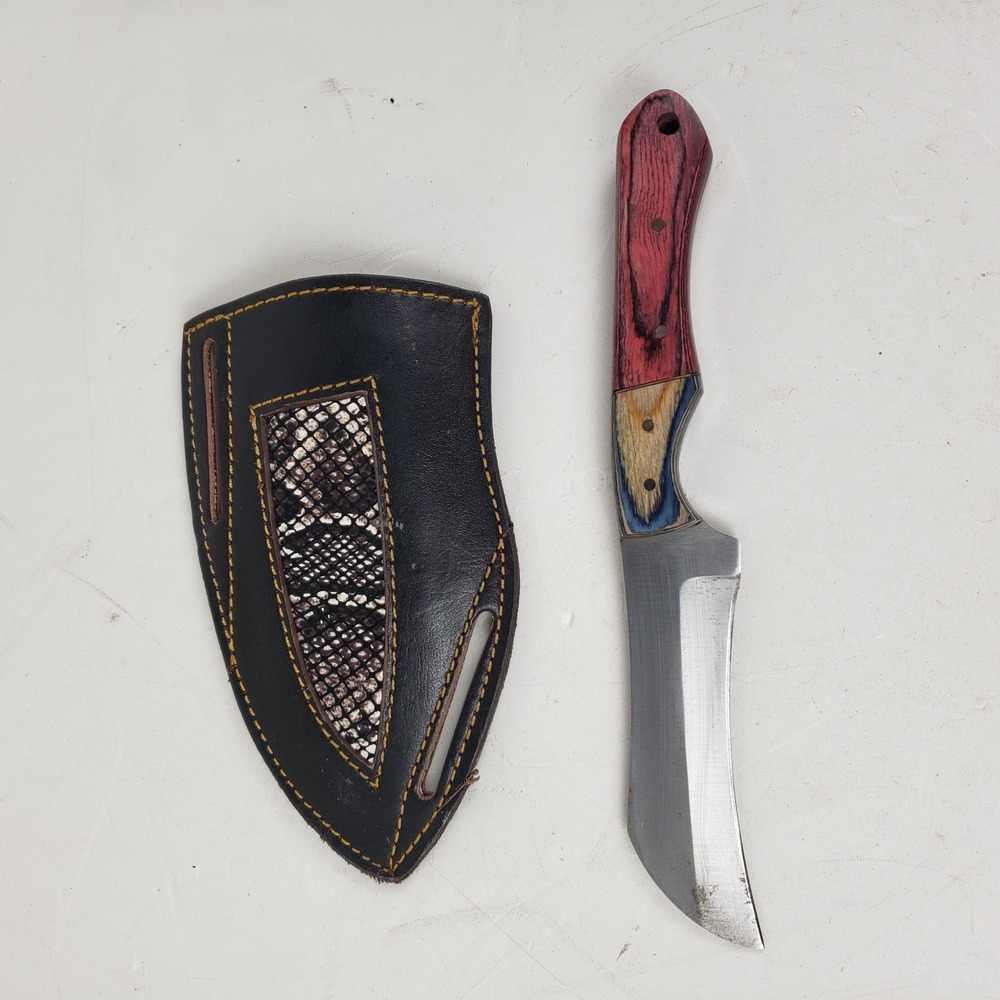 Custom Fixed Blade Tracker Knife Pakkawood Handle Leather Sheath